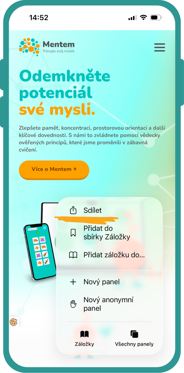 Na spodní liště displeje klepněte na tlačítko sdílení.